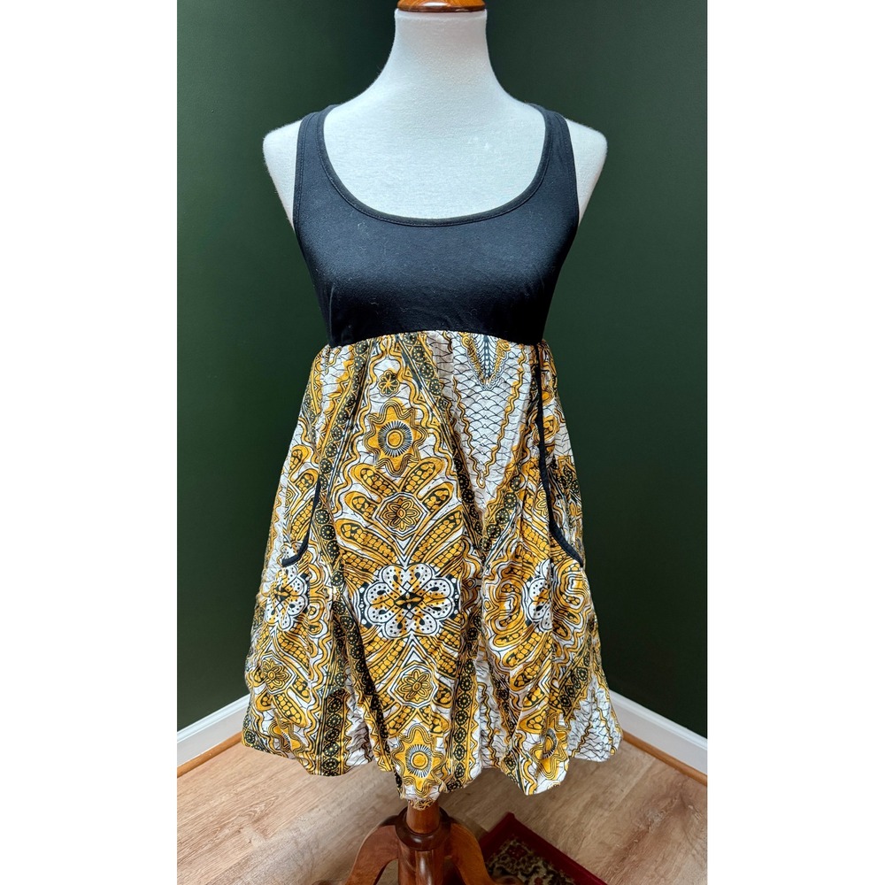 Y2K Fire Los Angeles Black Tank Top Pattern Sleeveless Dress Women's Size M‎
